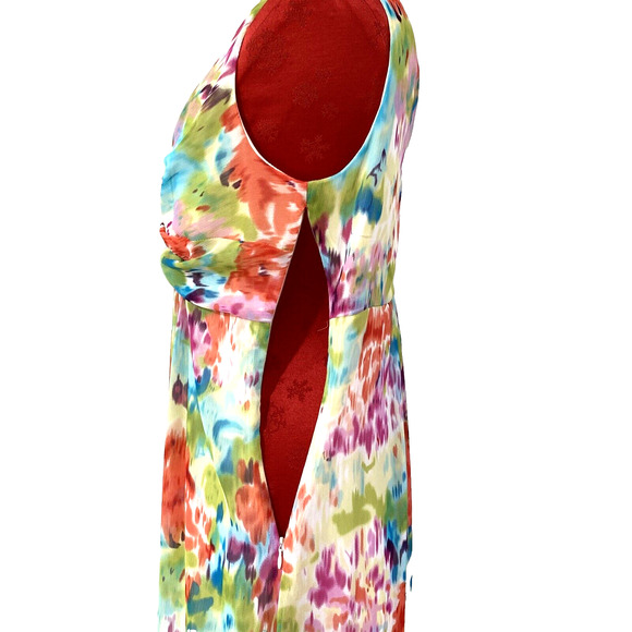 Dressbarn Cocktail Dress Sz 10 Colorful Flowing Watercolors Twist Front Summery - Picture 5 of 9